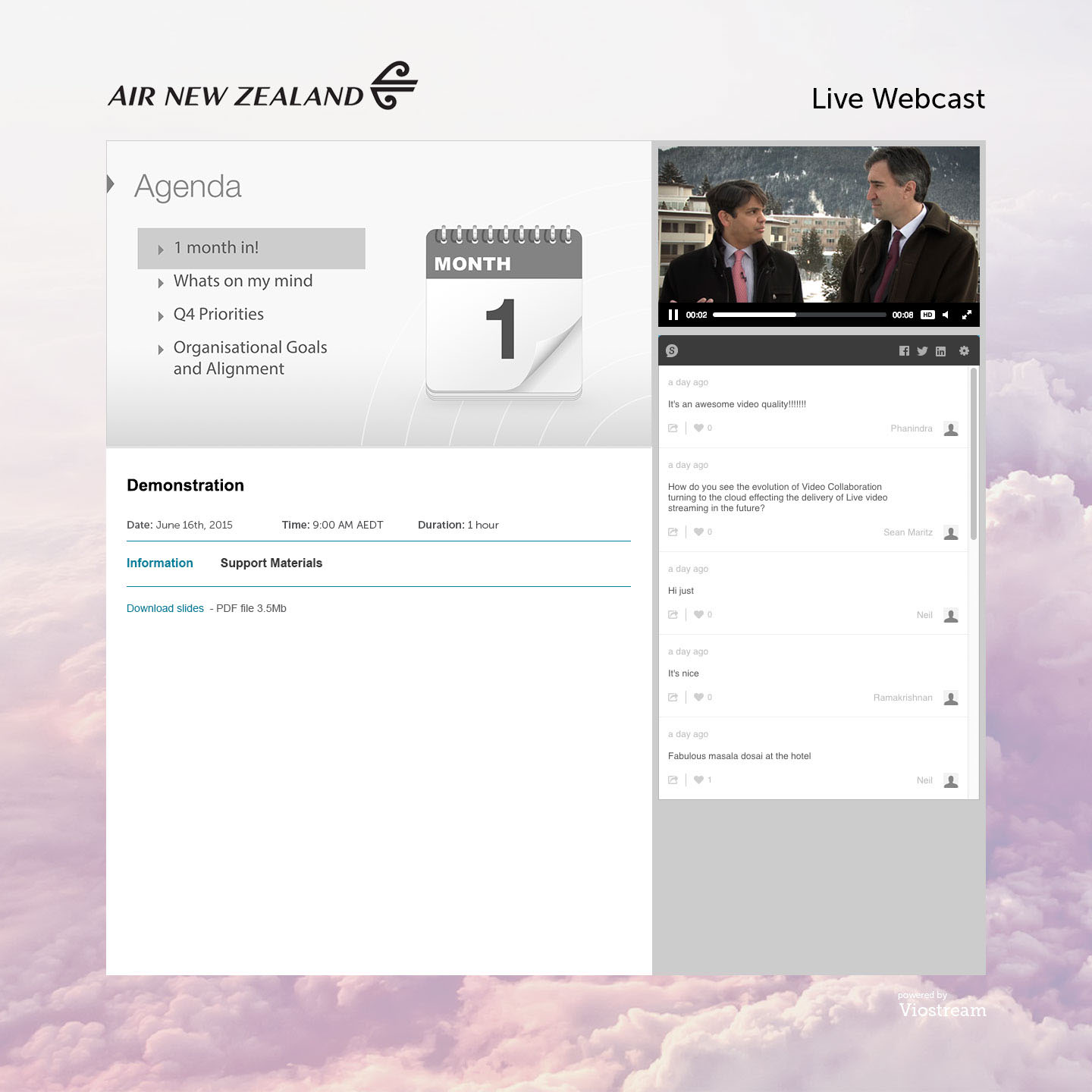 Air New Zealand Branded Webcast Page